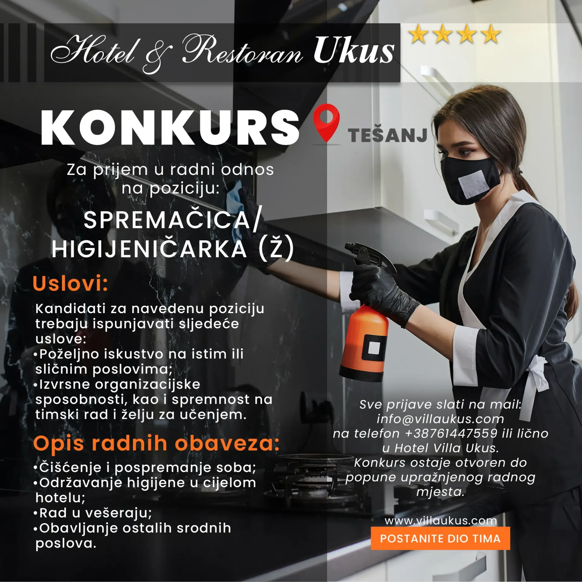 SPREMAČICA – HIGIJENIČARKA (Ž)