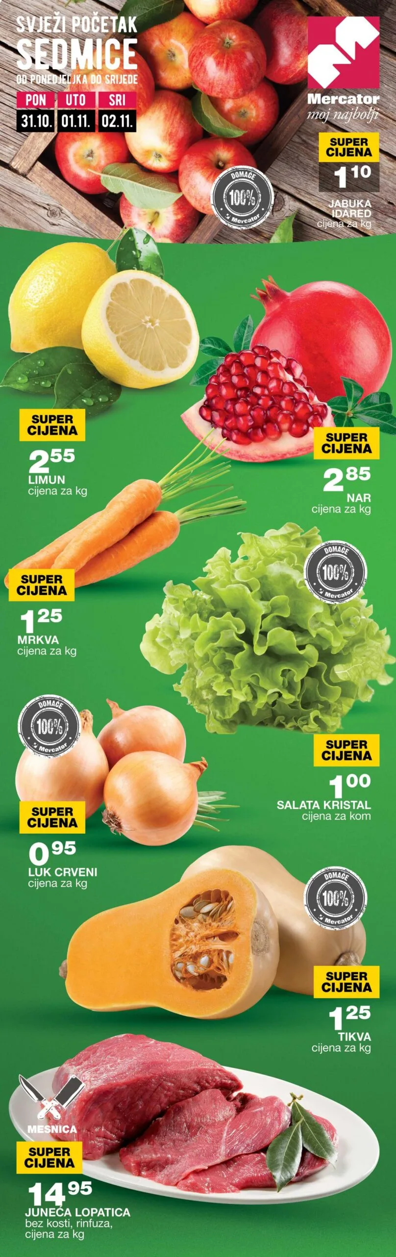 MERCATOR akcija pocetak sedmice NOVEMBAR 2022 snizenje od 31.10. do 2.11.2022 2