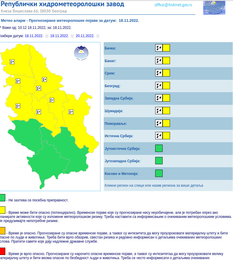 RHMZ proglasio žuti meteoalarm: Do ponedeljka velika količina padavina, posebno u Beogradu