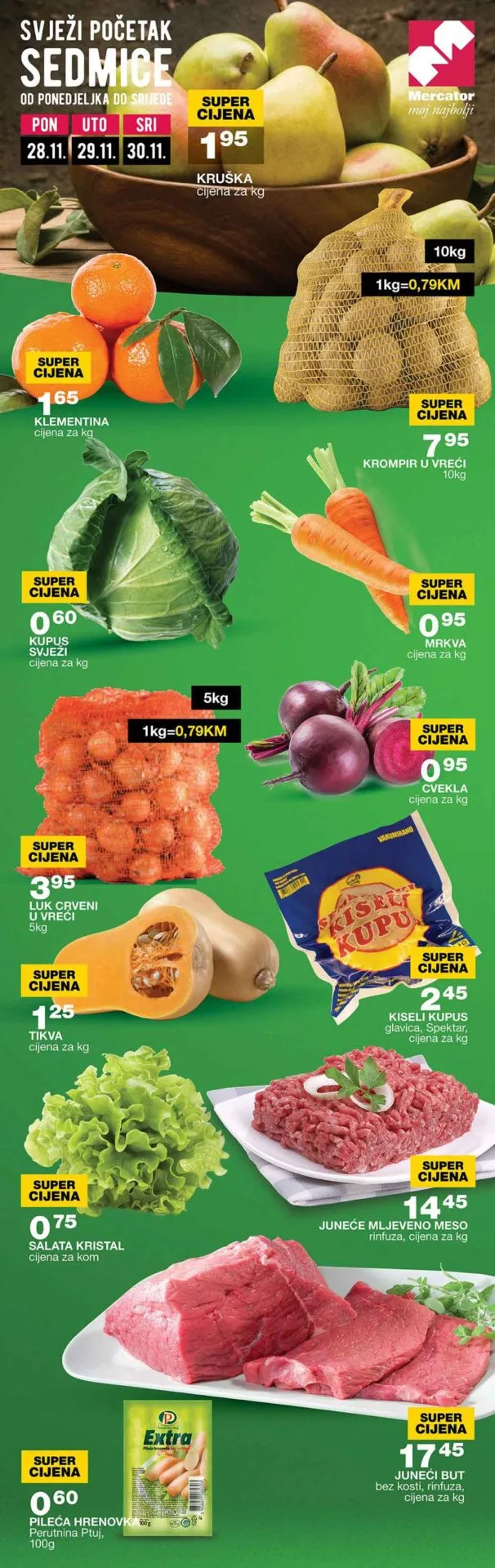 MERCATOR akcija za pocetak sedmice SNIZENJE do 30.11.2022