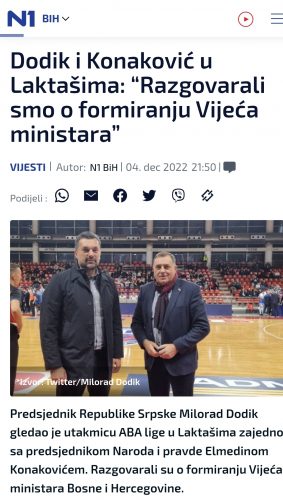 Konaković je bio muslimanski ekstremista, Dodik je bio šizofreničar: A onda su Dino i Mile otišli da na basketu riješe bh. probleme