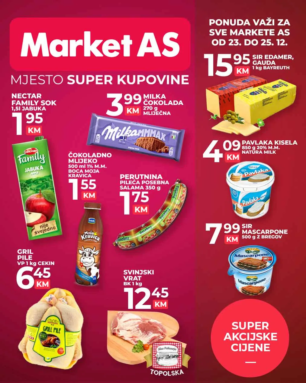 MARKET AS Vikend akcija DECEMBAR 2022. Snizenje traje od 23.12. do 25.12.MARKET AS vikend akcija