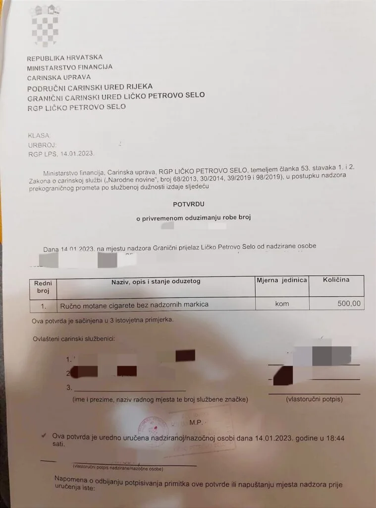 KAZNA OD DVIJE HILJADE EURA ZBOG MOTANIH CIGARETA: PUTNICI U ŠOKU