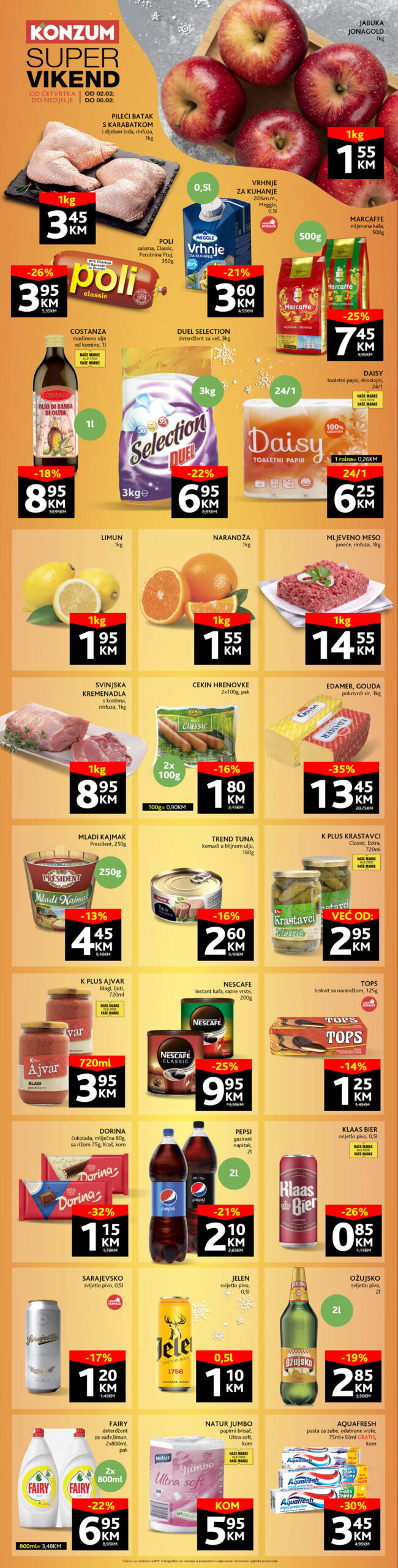 KONZUM Vikend akcija FEBRUAR 2023. Snizenje traje od 2.2. do 5.2.2023. KONZUM akcija