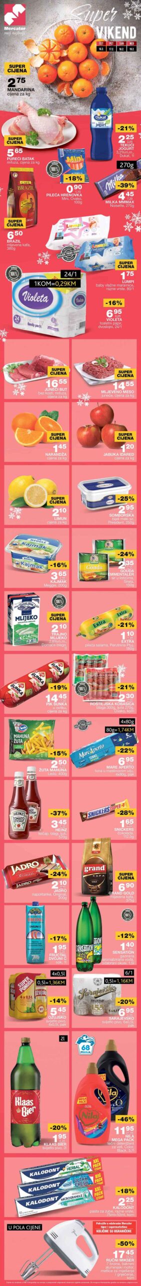 MERCATOR Vikend akcija FEBRUAR 2023. Snizenje traje od 16.2. do 19.2.2023. MERCATOR Vikend akcija