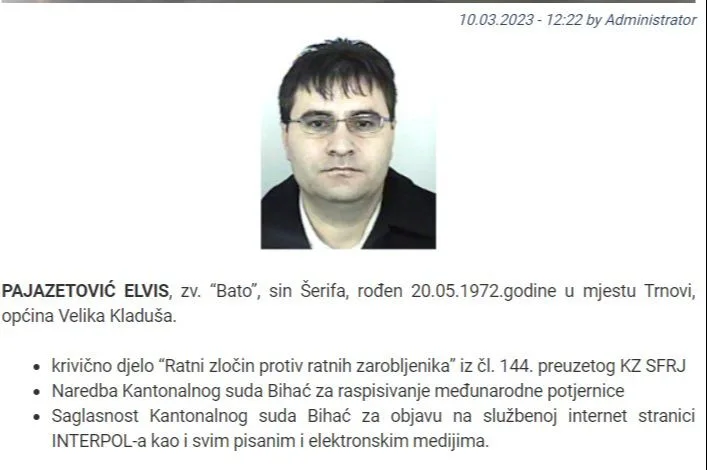 RASPISANA POTJERNICA ZA ELVISOM PAJAZETOVIĆEM: LIKVIDIRAO DVA BOŠNJAKA SAMO ZATO ŠTO SU BILI U ARMIJI RBIH