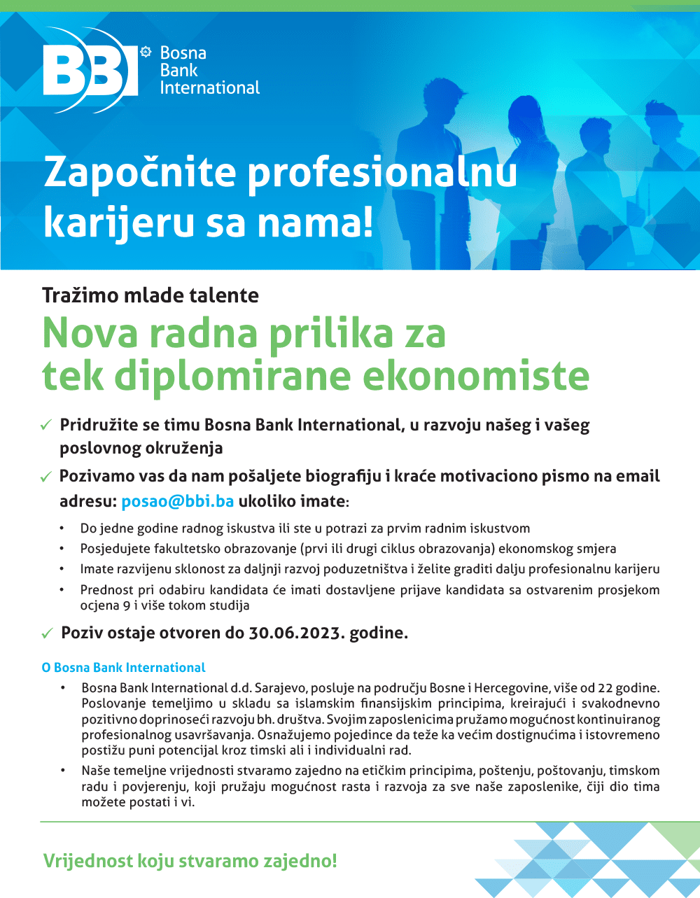 prilika za mlade talente da dobiju posao u bbi banci