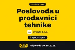 Omega d.o.o. zapošljava: Poslovođa u prodavnici tehnike (Ilijaš)