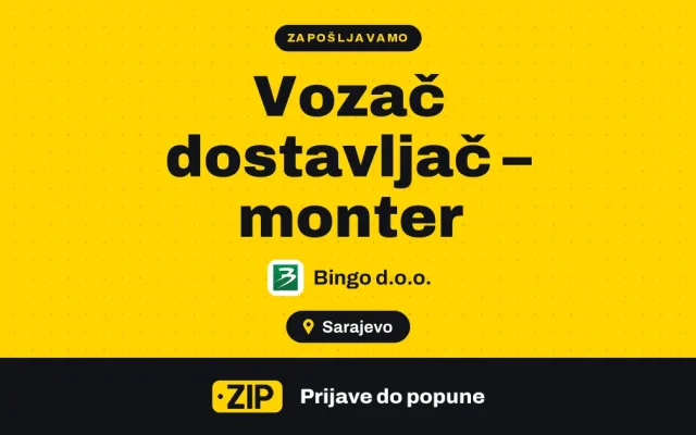 Bingo d.o.o. zapošljava: Vozač dostavljač – monter (Sarajevo)