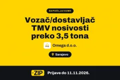 Omega d.o.o. zapošljava: Vozač/dostavljač TMV nosivosti preko 3,5 tona (Sarajevo)