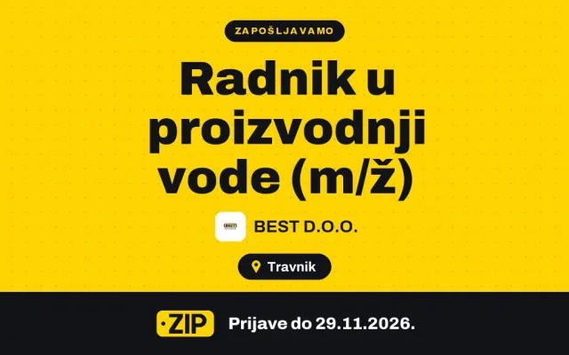 BEST D.O.O. zapošljava: Radnik u proizvodnji vode (m/ž) (Travnik)