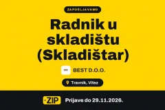 BEST D.O.O. zapošljava: Radnik u skladištu (Skladištar) (Travnik, Vitez)